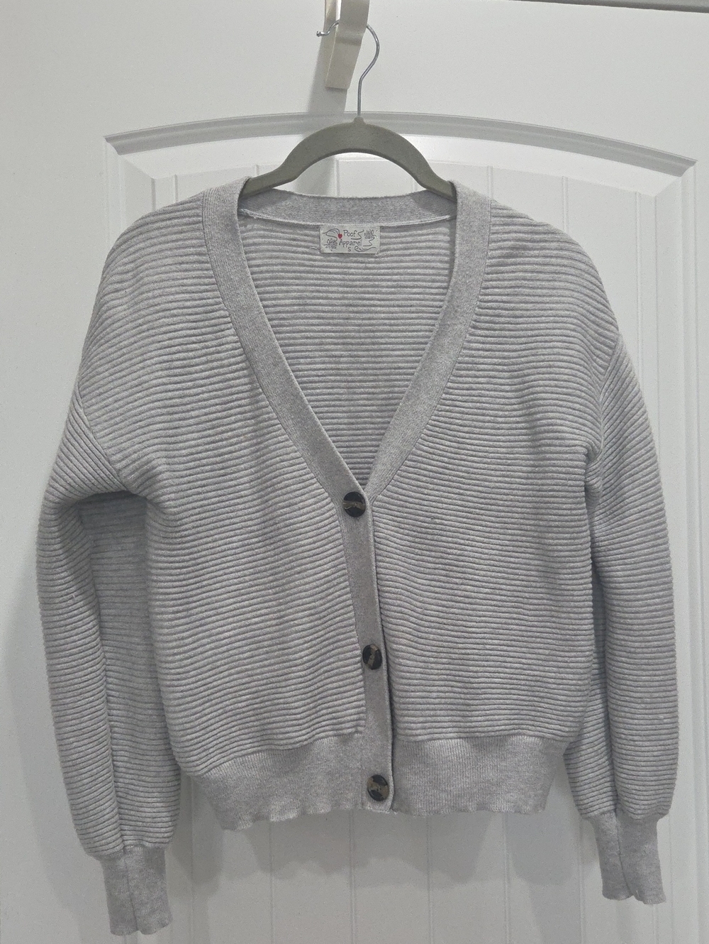 Poof Apparel Heather Gray Horizontal Ribbed Cropped Cardigan Sweater Sm - Picture 1 of 5